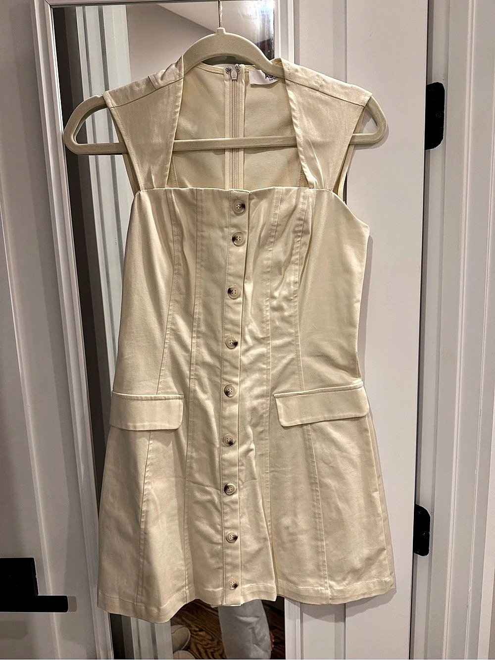 Astr Denim Stitch mini Dress Cream